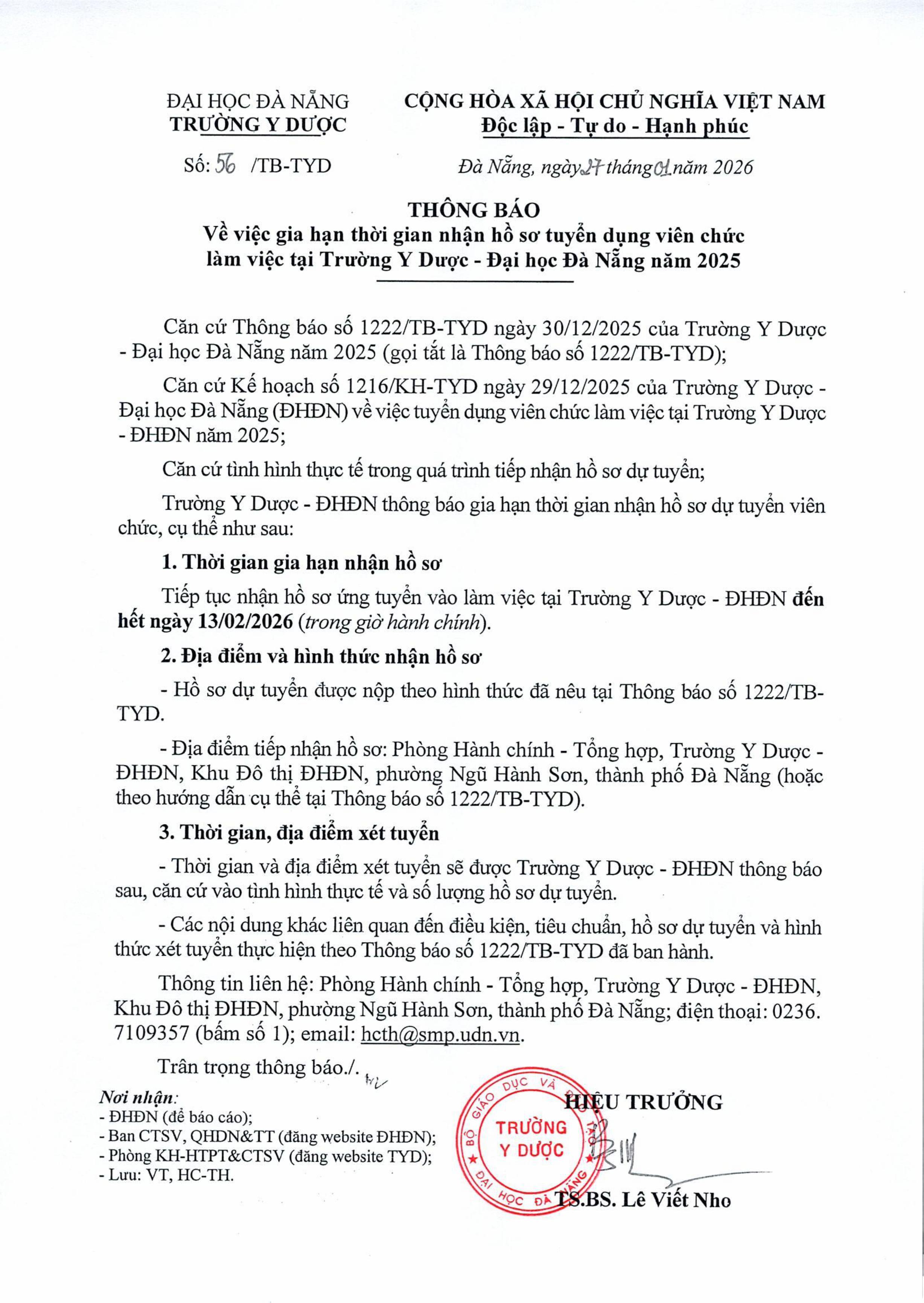 Thông báo về việc gia hạn thời gian nhận hồ sơ tuyển dụng viên chức làm việc tại Trường Y Dược - Đại học Đà Nẵng năm 2025