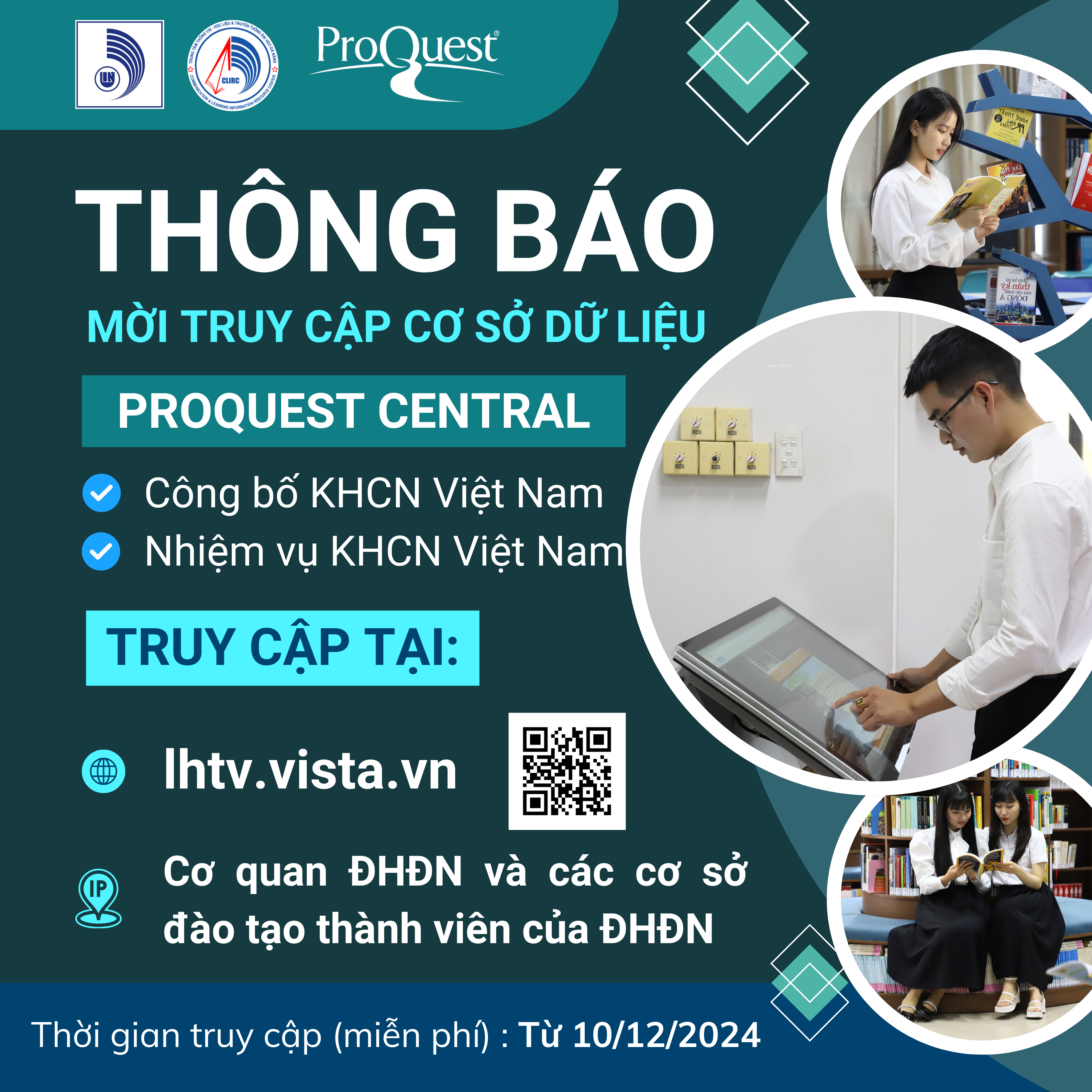 Thông báo mời truy cập (miễn phí) Cơ sở dữ liệu quốc tế Proquest Central và các tài liệu công bố, nhiệm vụ Khoa học và Công nghệ Việt Nam